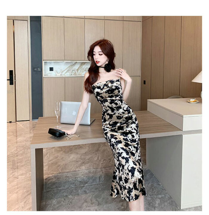 楽天市場】コスプレ「セクシーヒョウ柄ベロア素材ロングドレス  