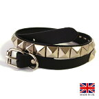 イギリス製　1-Row Large Pyramid Stud Belt　1連ラージ ピラミッド スタッズ 鋲 ベルト (SV/BK) Made in UK【あす楽対応】【YDKG-k】【W3】【送料無料】【smtb-k】