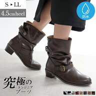 ALETTA 防水 エンジニアブーツ ブーツ ミドル 4.5cmヒール レディース レイン 甲高 幅広 外反母趾気味 ベ…