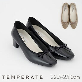TEMPERATE MONA テンパレイト レインシューズ スクエアトゥ パンプス バレエ レインパンプス レイン 雨 雨靴 バレエシューズ レディース 靴 完全防水 晴雨兼用 送料無料 ※沖縄除く ローヒール ぺたんこ PVC 黒 ブラック 防水 滑りにくい かわいい おしゃれ オフィス 通勤
