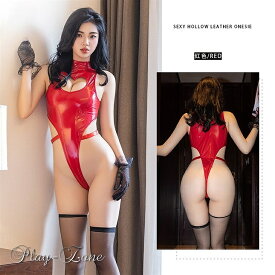 コスプレ セクシー コスチューム ハイレグ レオタード ボンテージ 女王様 エナメル フェイクレザー オープンクロッチ 股割れ ボディコン 過激 衣装 仮装 撮影会 イベント 大人用 黒 赤 B194