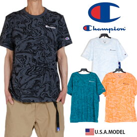 チャンピオン Tシャツ CHAMPION 半袖Tシャツ 袖ロゴ 総柄 メンズ レディース メンズ USAモデル 大きいサイズ ゆったり カモフラ ホワイトおしゃれ 白 グリーン ブラウン カーキ ダンス 衣装 チーム S M L XL LL 2XL XXL オーバーサイズ