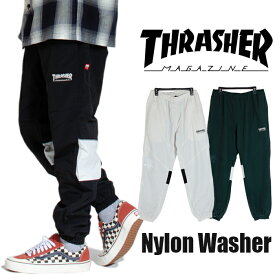 スラッシャー ナイロンパンツ イージーパンツ THRASHER ナイロンワッシャー THRASHER ロゴ ヒップホップ ストリート スケーター 裏メッシュ アメカジ おしゃれ 正規 メンズ レディース 父の日プレゼント