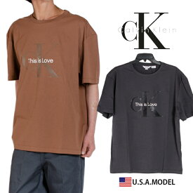 カルバンクライン ロゴ Tシャツ Calvin Klein Tシャツ ck Tシャツ ブラウン チャコール メンズ レディース アメカジ ストリート S M L オーバーサイズ ビッグシルエット ルーズフィット ゆったり 父の日プレゼント