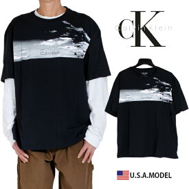 カルバンクライン ロゴ Tシャツ Calvin Klein Tシャツ ck Tシャツ フォトプリント 黒 メンズ レディース アメカジ ストリート S M L オーバーサイズ ビッグシルエット 父の日プレゼント
