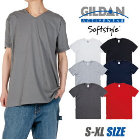 Vネック Tシャツ メンズ レディース 無地 ギルダン GILDAN 半袖Tシャツ 大きいサイズ 4.5oz ソフトスタイル カラーTシャツ ホワイト 白 ブラック 黒 ネイビー レッド 赤 イベント ダンス 衣装 父の日プレゼント