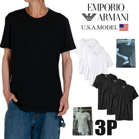 エンポリオアルマーニ Tシャツ EMPORIO ARMANI 半袖 Tシャツ メンズ レディース クルーネック 無地 大きいサイズ3Pパック 3P PACK 3枚セット ホワイト 白 ブラック 黒 下着 肌着 インナー 正規 Tシャツ アメカジ コットン100％ プレゼント