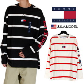 トミーフィルフィガー Tシャツ ロンT TOMMY HIILFIGER 長袖Tシャツ メンズ レディース 無地 ロングスリーブTシャツ T USAモデル 厚手 ボーダー 大きいサイズ ヒップホップ ダンス ストリート 黒 ブラック ホワイト 白 オーバーサイズ ビッグシルエット プレゼント