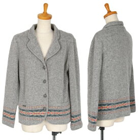 【中古】 マドモアゼルノンノンMademoiselle NON NON 裾ラインニットジャケット ライトグレー40L【レディース】