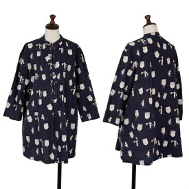 【中古】 マドモアゼルノンノンMademoiselle NON NON マリン総柄プリントプルオーバーシャツチュニック 紺他M位【レディース】