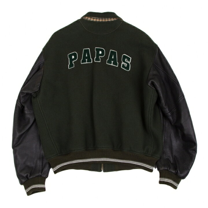 楽天市場】パパスPapas 襟付きジップアップ袖革スタジャン 緑黒L【中古 