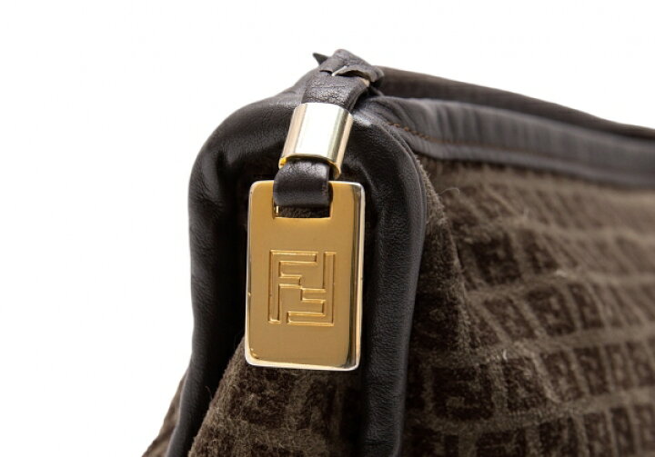 楽天市場】【中古】 フェンディFENDI ズッカ柄スウェードポーチ 茶  
