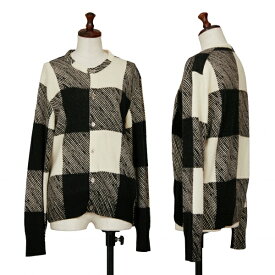 【中古】コムデギャルソンCOMME des GARCONS ストライプボックスチェックニットカーディガン クリーム黒M位【レディース】