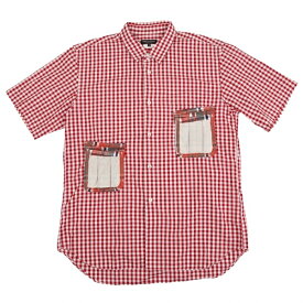 【中古】コムデギャルソン オムプリュスCOMME des GARCONS HOMME PLUS パッチポケットデザインギンガムチェックシャツ 赤白M【メンズ】