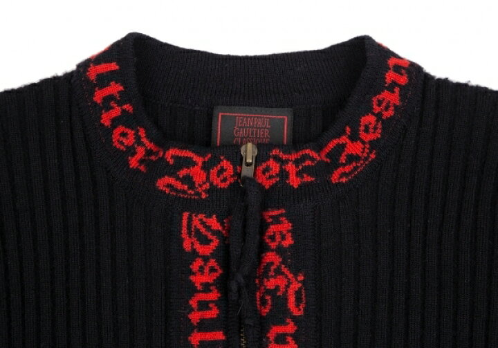 【中古】 ジャンポールゴルチエ クラシックJean Paul GAULTIER CLASSIQUE ロゴレタリングジャガードVネックニットセーター ボルドーマルチ40【レディース】