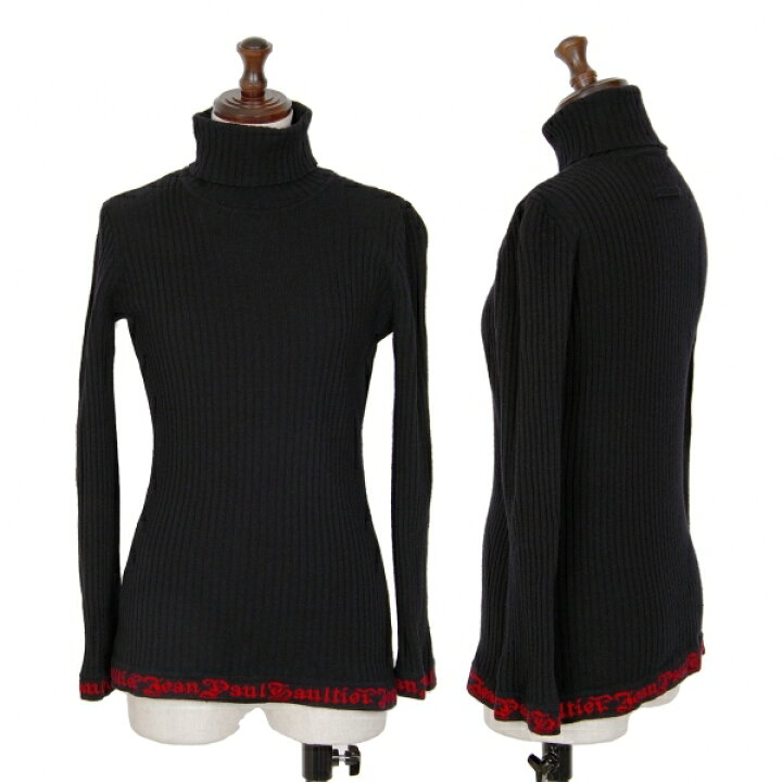 【中古】 ジャンポールゴルチエ クラシックJean Paul GAULTIER CLASSIQUE ロゴレタリングジャガードVネックニットセーター ボルドーマルチ40【レディース】