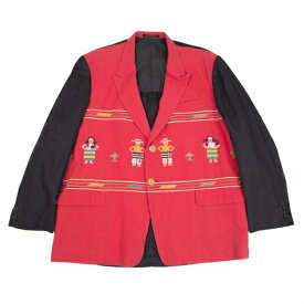 【中古】ヨウジヤマモト プールオムYohji Yamamoto POUR HOMME 民族刺繍バイカラージャケット 赤黒M【メンズ】