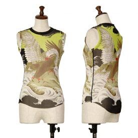 【中古】ジャンポールゴルチエファムJean Paul GAULTIER FEMME 浮世絵鷹プリントパワーネットノースリーブ 黒黄白40【レディース】