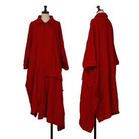 【中古】ワイズY's ウール縮絨ボタンデザインシャツワンピース 赤2【レディース】