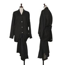 【中古】イッセイミヤケISSEY MIYAKE コットンリネン変形デザインセットアップ 黒M・S【レディース】