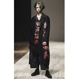 【中古】ヨウジヤマモト プールオムYohji Yamamoto POUR HOMME 花柄プリントノーカラーロングシャツ 黒他1【メンズ】