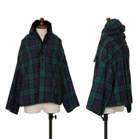 【中古】タオ コムデギャルソンtao COMME des GARCONS ウールチェック裏レオパードショートジャケット 緑紺他S【レディース】