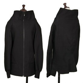 【中古】ヨウジヤマモト ファムYohji Yamamoto FEMME ウール脇開きハイネックダブルジップリブブルゾン 黒1【レディース】