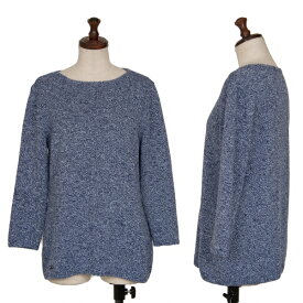【中古】 マドモアゼルノンノンMademoiselle NON NON コットンアクリル七部袖ニット 紺 青M位【レディース】