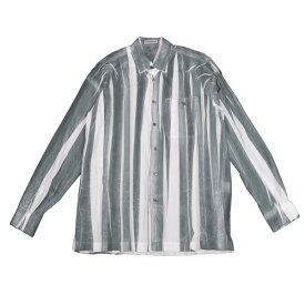 【中古】イッセイミヤケメンISSEY MIYAKE MEN シワプリーツプリントシャツ 白グレーXL【メンズ】