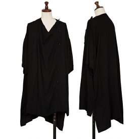 【中古】ヨウジヤマモト ノアールYohji Yamamoto NOIR ドレープネックレーヨン半袖ブラウス 黒1【レディース】