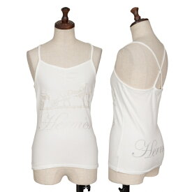 【中古】 エルメスHERMES コットンロゴプリントクロスストラップキャミソール 白S位【レディース】