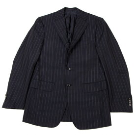 【中古】 サルトリア パルテノペアSartoria Partenopea ウールモヘア混ストライプ3Bジャケット 紺白46【メンズ】