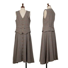【中古】 マドモアゼルノンノンMademoiselle NON NON ウールグレンチェックセットアップスーツ グレーM位・W64【レディース】