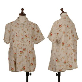 【中古】 マドモアゼルノンノンMademoiselle NON NON リネン花柄ピンタックデザイン半袖シャツ ベージュ他40L【レディース】