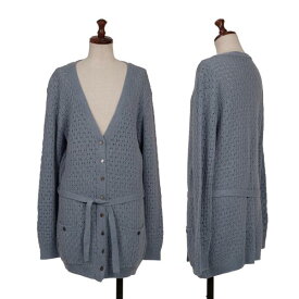 【中古】 マドモアゼルノンノンMademoiselle NON NON レーヨン混編み上げロングカーディガン ブルーグレー40L【レディース】