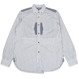【中古】 ジュンヤワタナベマン コムデギャルソンJUNYA WATANABE MAN COMME des GARCONS パッチデザインラウンドヘムチェックボタンダウンシャツ 白紺他XS【メンズ】