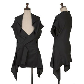 【中古】 リミフゥLIMI feu リネンコットンベルテッドドレープ半袖ジャケット 黒S【レディース】