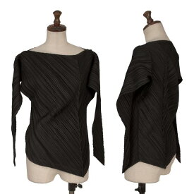 【中古】 イッセイミヤケISSEY MIYAKE 斜行プリーツ変形カットソー 黒M位【レディース】