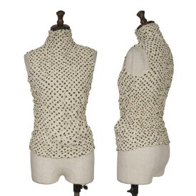 【中古】 イッセイミヤケISSEY MIYAKE ドットシワプリーツハイネックノースリーブ ベージュ黒M位【レディース】
