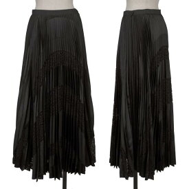 【中古】 イッセイミヤケISSEY MIYAKE レース切替アコーディオンプリーツフレアスカート 黒M【レディース】