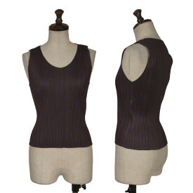 【中古】 プリーツプリーズPLEATS PLEASE ドットプリントプリーツタンクトップ 焦げ茶紫3【レディース】