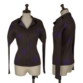 【中古】 プリーツプリーズPLEATS PLEASE ドットプリントプリーツシャツ 焦げ茶紫M位【レディース】
