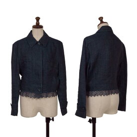 【中古】 シャネルCHANEL リネン裾レース切替ジャケット 紺38【レディース】