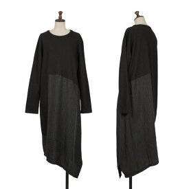 【中古】 ワイズY's ウールリネンピンストライプ切替ニットワンピース 黒グレー1【レディース】