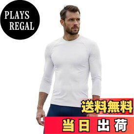 【送料無料】[Sillictor] オールシーズンインナー 7分袖 メンズ 丸首 コンプレッションウェア トップス [接触冷感 吸汗速乾 消臭 コンプレッション UVカット] 色：ホワイト、サイズ：2XL