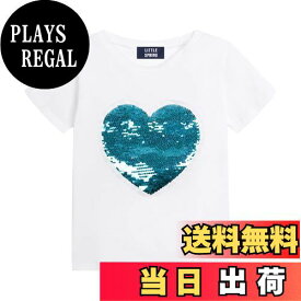 【送料無料】[LSMUDKINGDOM] スパンコール tシャツ キッズ おもしろ キラキラ かわいい ハート柄 子供服 女の子 色：ホワイト、サイズ：110
