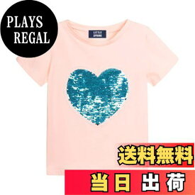 【送料無料】[LSMUDKINGDOM] スパンコール tシャツ キッズ おもしろ キラキラ かわいい ハート柄 子供服 女の子 色：ピンク、サイズ：90