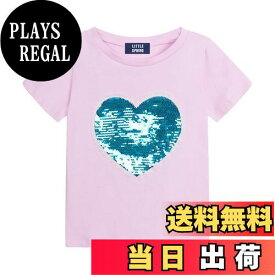 【送料無料】[LSMUDKINGDOM] スパンコール tシャツ キッズ おもしろ キラキラ かわいい ハート柄 子供服 女の子 色：パープル、サイズ：90