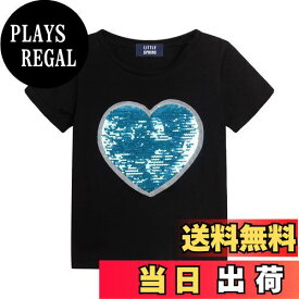 【送料無料】[LSMUDKINGDOM] スパンコール tシャツ キッズ おもしろ キラキラ かわいい ハート柄 子供服 女の子 色：ブラック、サイズ：130