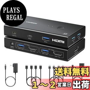 yzUGREEN HDMI KVM؂ւ@ 21o 4K@60Hz 1j^[2PC 4*USB3.0 |[g 2PĈŃL[{[hA}EXAv^[Aj^[L HDMIP[u2{USBP[u2{AdA_v